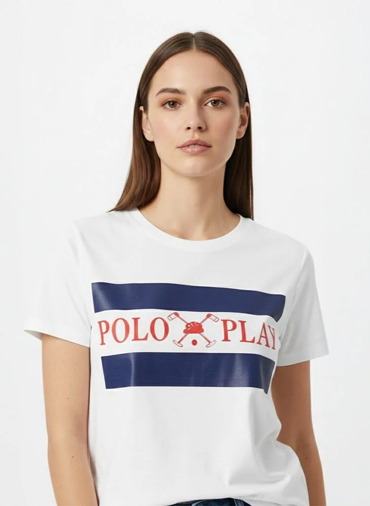 لعب البولو تيشيرت نسائي بطبعة - أبيض